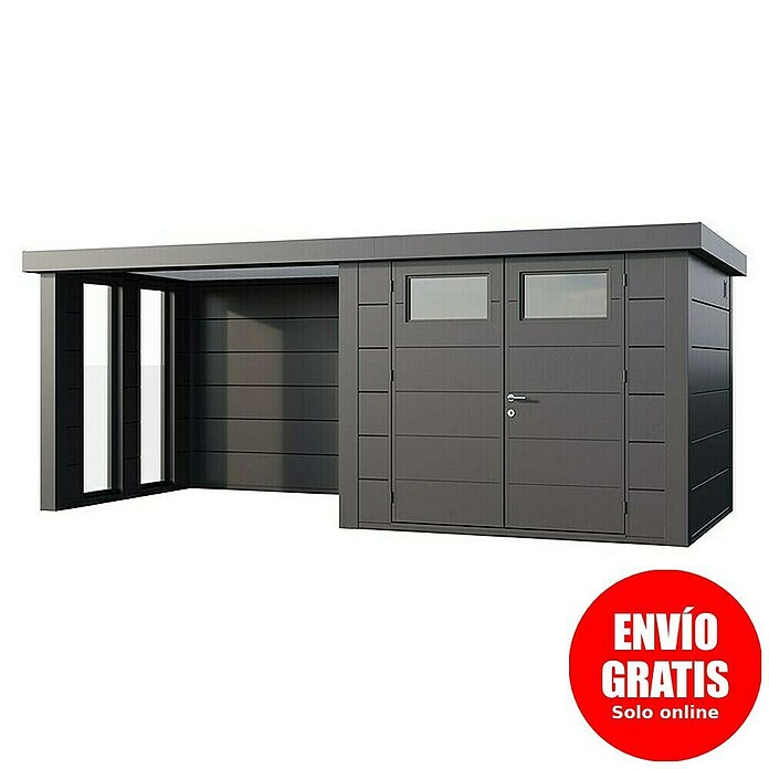 Telluria Caseta metálica Classico 2724 con salón a la izquierda y 2 ventanas (Medidas ext. (An x Pr): 572 x 258 cm, Acero, Antracita, Sin set) | BAUHAUS