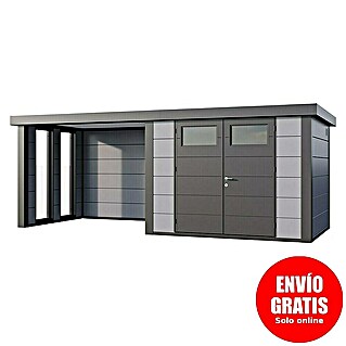 Telluria Caseta metálica Classico 3024 con salón a la izquierda y 2 ventanas (Medidas ext. (An x Pr): 602 x 258 cm, Acero, Gris claro/Antracita, Sin set)