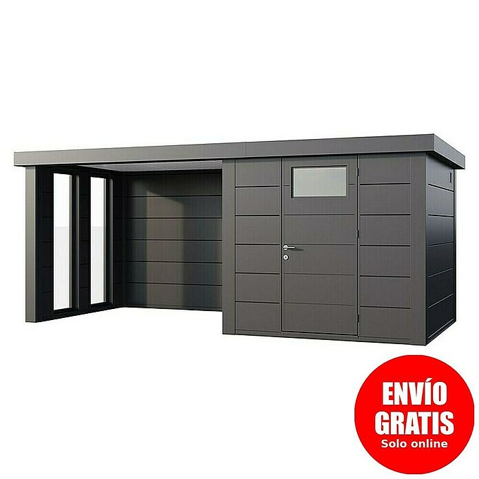 Telluria Caseta metálica Classico 2424 con salón a la izquierda y 2 ventanas (Medidas ext. (An x Pr): 542 x 258 cm, Acero, Antracita, Sin set) | BAUHAUS