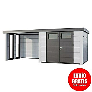 Telluria Caseta metálica Classico 3024 con salón a la izquierda y 2 ventanas (Medidas ext. (An x Pr): 602 x 258 cm, Acero, Blanco, Sin set)