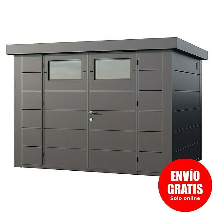 Telluria Caseta para jardín Classico 3024 - Medidas ext. (An x Pr): 318 x 258 cm, Acero, Antracita, Sin set - Caseta gris con puertas dobles y ventanas, ideal para jardín y herramientas.