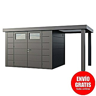 Telluria Caseta metálica Classico 3024 con salón abierto a la derecha (Medidas ext. (An x Pr): 486 x 258 cm, Acero, Antracita, Sin set)