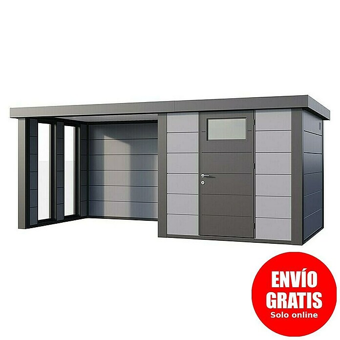 Telluria Caseta metálica Classico 2424 con salón a la izquierda y 2 ventanas (Medidas ext. (An x Pr): 542 x 258 cm, Acero, Gris claro/Antracita, Sin set) | BAUHAUS