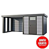Telluria Caseta metálica Classico 2424 con salón a la izquierda y 2 ventanas (Medidas ext. (An x Pr): 542 x 258 cm, Acero, Gris claro/Antracita, Sin set) | BAUHAUS
