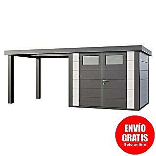 Telluria Caseta metálica Classico 2724 con salón abierto a la izquierda (Medidas ext. (An x Pr): 572 x 258 cm, Acero, Blanco/Antracita, Sin set)