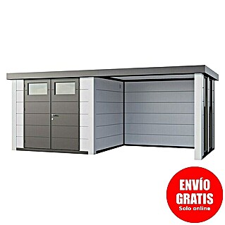 Telluria Caseta metálica Classico 2724 con salón a la derecha y 2 ventanas (Medidas ext. (An x Pr): 572 x 258 cm, Acero, Blanco, Sin set)