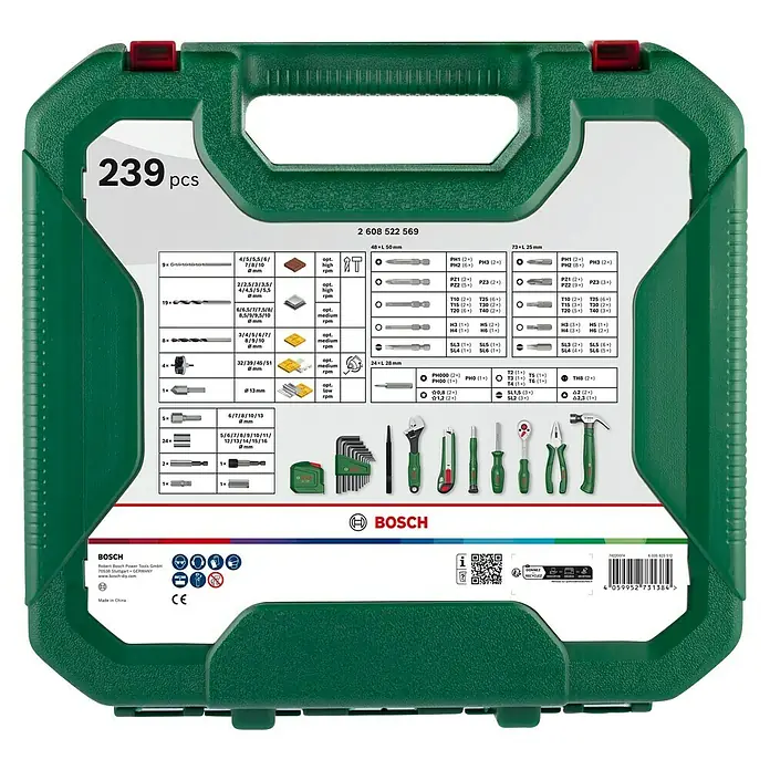 Bosch Werkzeug-Set Mixed Set XL mit Sichtfenster - 239 -tlg. - Bosch Werkzeugkoffer mit 239 Teilen für Heimwerker und Profis, vielseitig und robust für diverse Projekte.