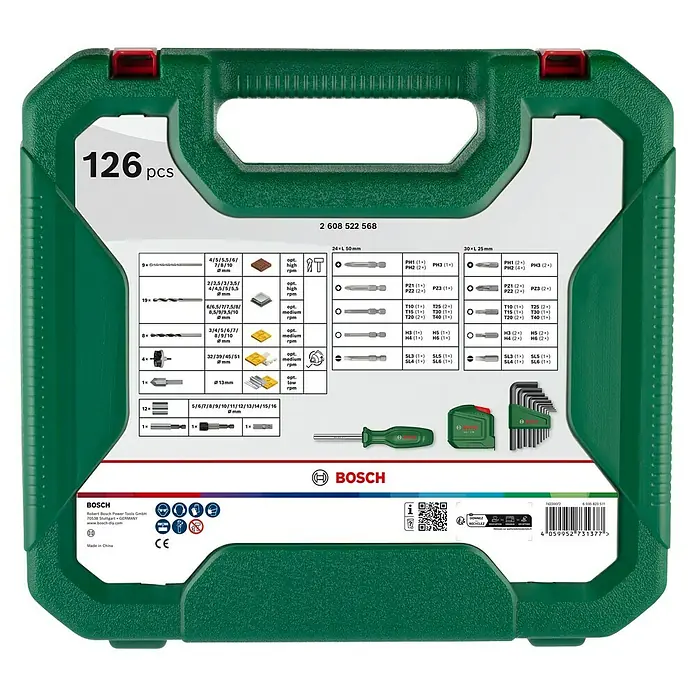 Bosch Bohrer- & Bit-Set Mixed Set L mit Sichtfenster - 126 -tlg. - Bosch 126-teiliges Werkzeugset mit verschiedenen Schraubendrehern, Bits und Steckschlüsseln für Heimwerker und Profis.