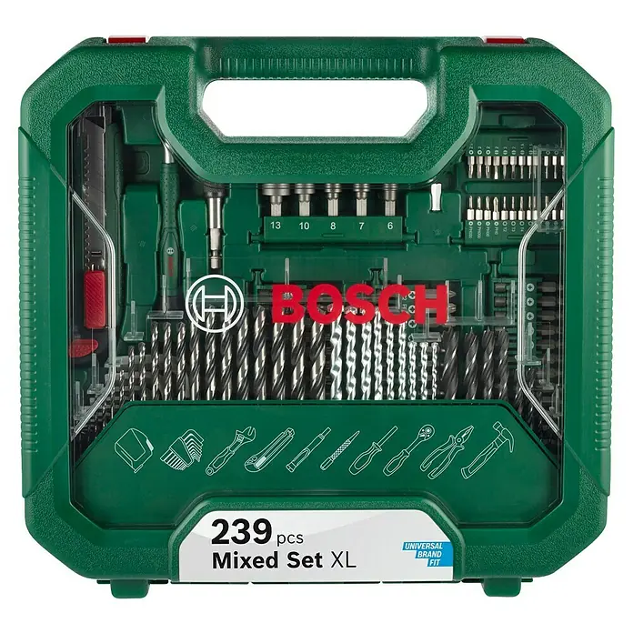 Bosch Werkzeug-Set Mixed Set XL mit Sichtfenster - 239 -tlg. - Das Bosch 239-teilige Mixed Set XL: Ein umfassendes Sortiment an Werkzeugen und Zubehör für vielfältige Anwendungen.