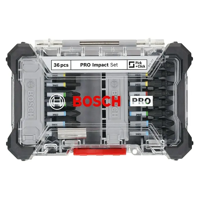 Bosch Set de puntas para atornillador PRO Impact - 36 pzs. - Juego de impacto Bosch Pro de 36 piezas, un juego de herramientas versátil para aplicaciones profesionales.