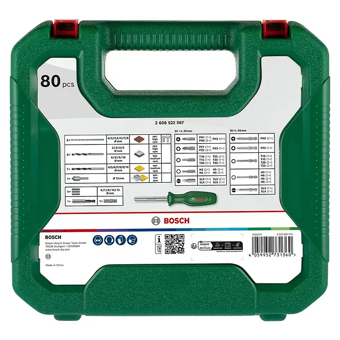 Bosch Bohrer- & Bit-Set Mixed Set M mit Sichtfenster - 80 -tlg. - Bosch 80-teiliges Schrauberbit-Set mit verschiedenen Bits, Bohrern und einem Schraubendreher für diverse Schraub- und Bohranwendungen.