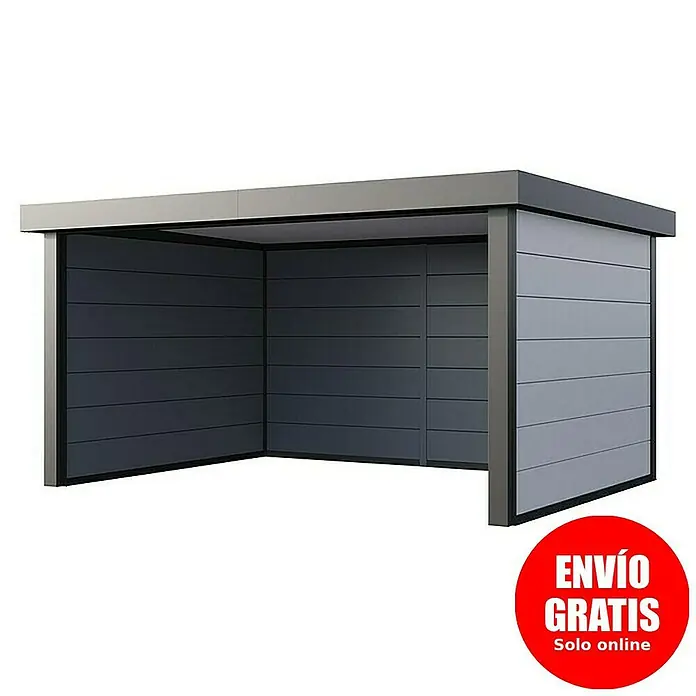 Telluria Pérgola estándar Singolo 4836 - Medidas ext. (An x Pr): 508 x 388 cm, Acero, Blanco/Antracita, Sin set - Cochera moderna con paneles grises. Ofrece protección para tu coche y se integra perfectamente en cualquier entorno.