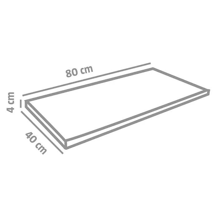 EHL Terrassenplatte Mesafino - 80 x 40 x 4 cm, Beige, Beton - Darstellung eines 80x40x4 cm großen rechteckigen Produkts, wahrscheinlich ein Regalbrett oder eine Tischplatte, mit Maßangaben.