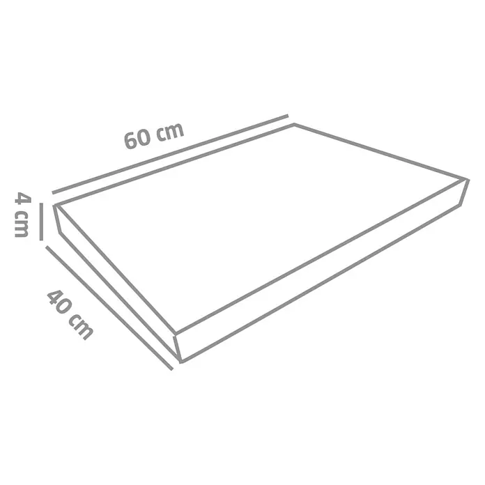 EHL Terrassenplatte Mantina - 60 x 40 x 4 cm, Anthrazit, Beton - Illustration eines rechteckigen Kissens mit den Maßen 60 cm Länge, 40 cm Breite und 4 cm Höhe. Gut geeignet zum Sitzen oder als Dekoelement.