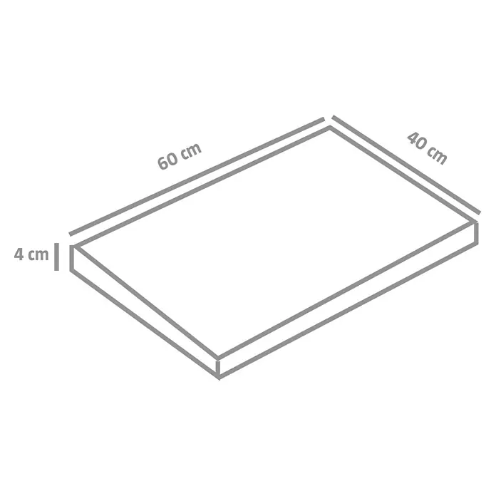 EHL Terrassenplatte Mesafino - 60 x 40 x 4 cm, Basalt, Beton - Darstellung eines rechteckigen Tisches mit den Maßen 60 cm Länge, 40 cm Breite und 4 cm Höhe, ideal für diverse Anwendungen.