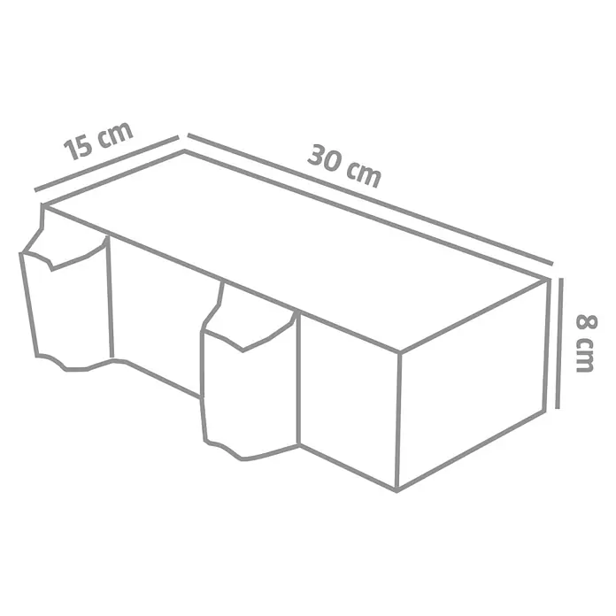 EHL Pflasterstein Cortona-Drän-Flair - 30 x 15 x 8 cm, Grau, Beton - Abbildung eines Mauersteins mit den Maßen 15 cm x 30 cm x 8 cm für Bau- und Gartenprojekte.