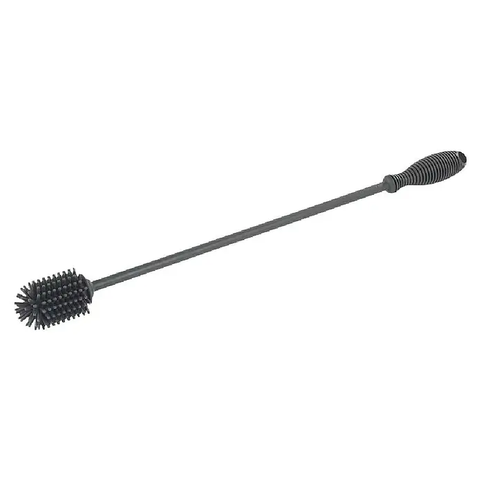 Wenko Spülbürste - Länge: 38 cm, Silikon - Ein detailreiches Bild einer Graugußbürste mit einem Griff aus Gusseisen und einem Bürstenkopf mit Borsten.