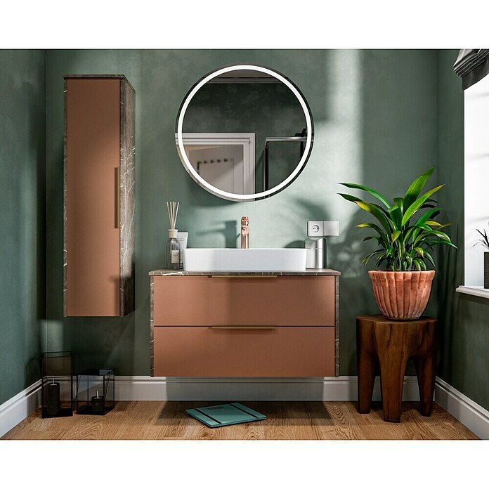 Camargue Point LED-Spiegelschrank (B x H: 74 x 74 cm, Holz, Anthrazit, DIN Anschlag: Rechts) | BAUHAUS