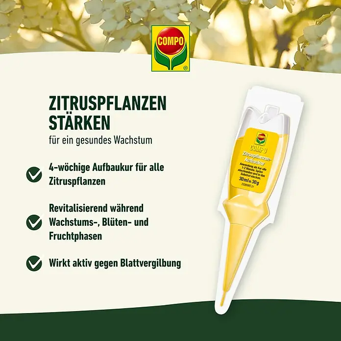 Compo Zitrusdünger Aufbaukur - 30 ml - COMPO Zitruspflanzen-Stärkungsmittel für gesundes Wachstum, 4-wöchige Aufbaukur, revitalisierend und wirkt gegen Blattvergilbung.