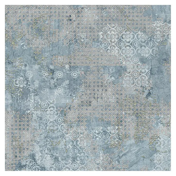 Feinsteinzeugfliese Rug - 59,55 x 59,55 cm, Blue, Matt - Dekorative, blaue Wandfliese mit einem Muster aus Ornamenten und Gittern. Ein Blickfang für jeden Raum.