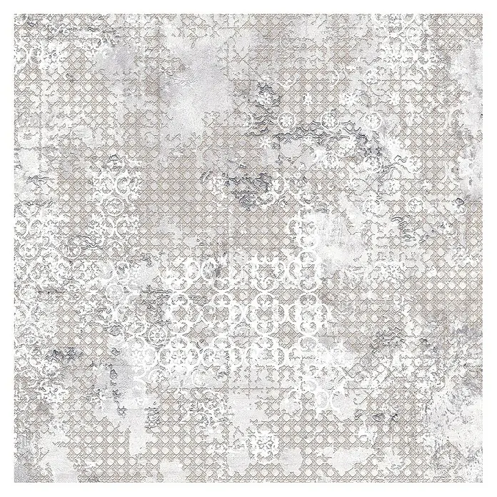 Feinsteinzeugfliese Rug - 59,55 x 59,55 cm, Grey, Matt - Abgenutzte Textur mit elegantem, überlagertem Muster. Perfekt für einzigartige Designprojekte, die einen Hauch von Vintage suchen.