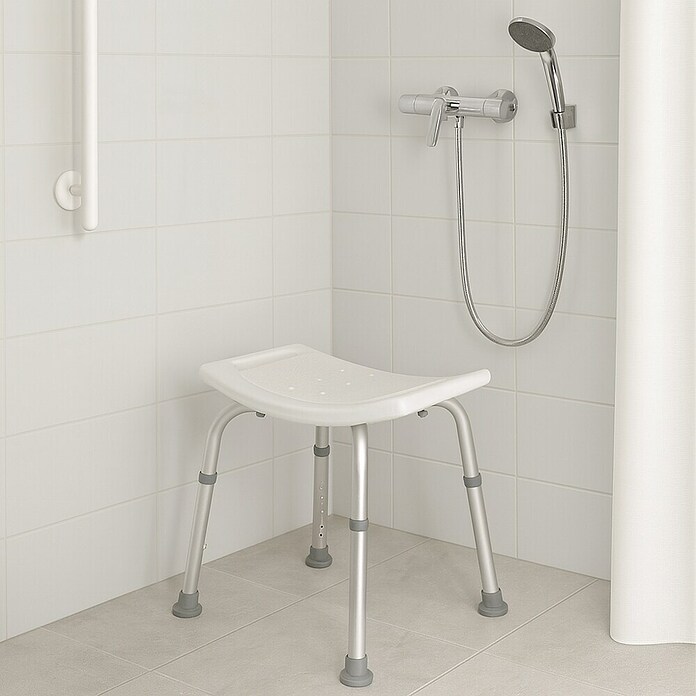 careosan Taburete de baño (Altura regulable: 37,5 - 55 cm, Carga soportada: 110 kg, Blanco)