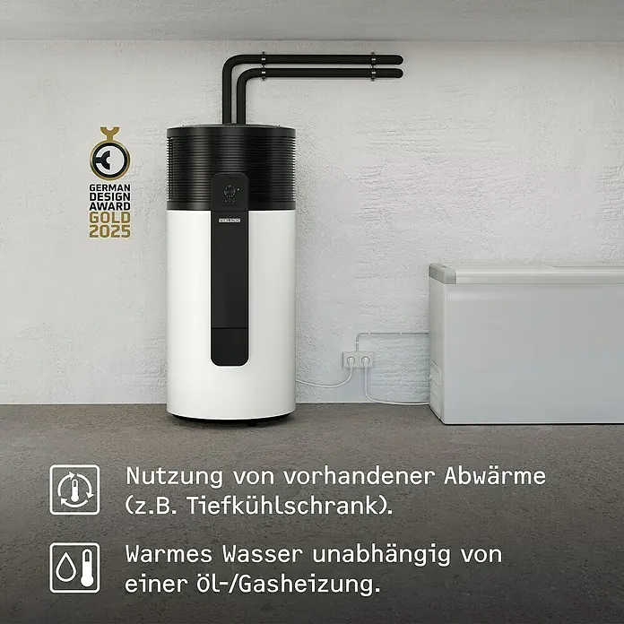 Stiebel Eltron Warmwasser-Wärmepumpe WWK-I 200 Plus - Heizleistung: 1,845 W, Fassungsvermögen: 200 l - Warmwasserspeicher mit Wärmerückgewinnung, prämiert mit dem German Design Award Gold 2025. Energieeffiziente Warmwasserbereitung.