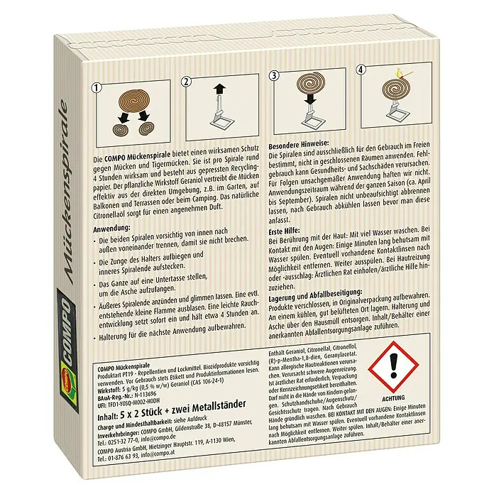 Compo Mückenspirale - 10 Stk. - Illustration der COMPO Mückenspirale, einem Insektenschutzprodukt.