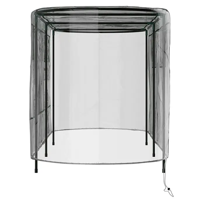 Vitavia Hochbeet-Abdeckung 858 Plus - 238 x 78 x 95 cm, Farbe: Transparent - Aufnahme einer transparenten begehbaren Duschkabine mit Vorhängen. Das Gestell besteht aus Aluminium und die Vorhänge sind transparent.