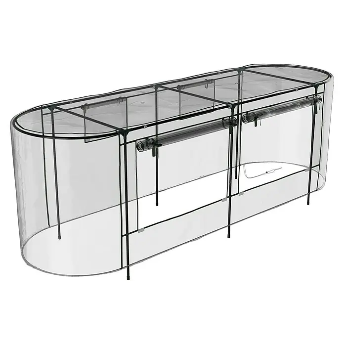 Vitavia Hochbeet-Abdeckung 858 Plus - 238 x 78 x 95 cm, Farbe: Transparent - Produktansicht: Ein modernes, transparentes Terrarium mit rechteckiger Form und abgerundeten Ecken.