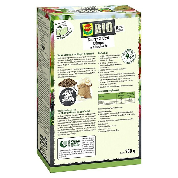 Compo Bio-Schafwolldünger Beeren & Obst (0,75 kg, Beeren) | BAUHAUS
