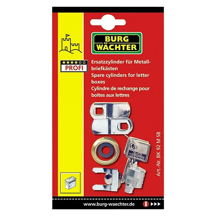 Burg-Wächter Ersatzzylinder BK 92 M - Geeignet für: Briefkästen aus Stahl/Edelstahl - Ersatzschließzylinder für Briefkästen von Burg Wächter, ideal für Metallbriefkästen, inklusive Schlüssel und Montagezubehör.