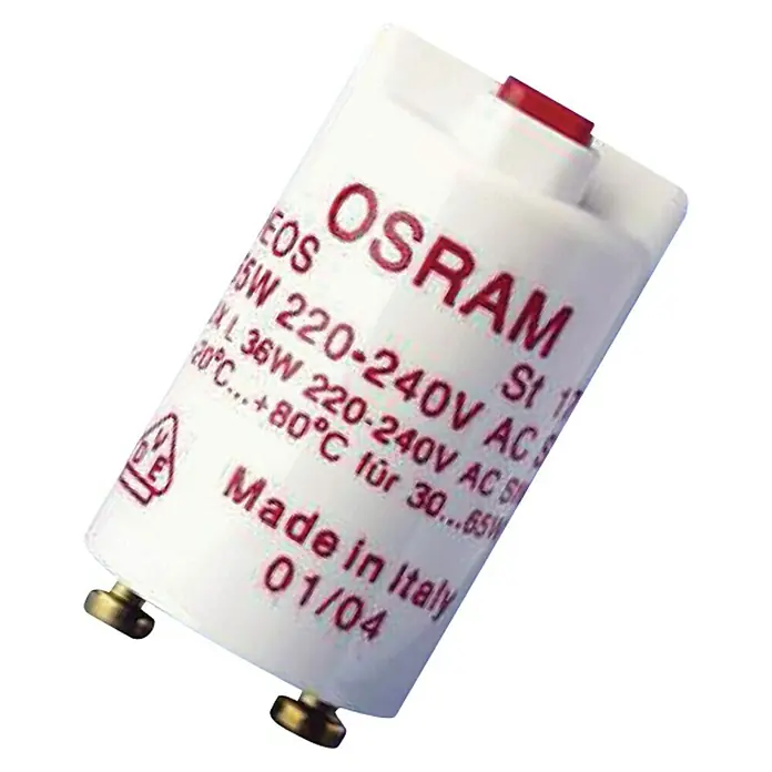 Osram Starter ST171 - 1 Stk., 30 W - 65 W - Nahaufnahme einer OSRAM EOS St 11 Lampe, 15W, 220-240V, hergestellt in Italien, ideal für Leuchten, die Qualität und Zuverlässigkeit benötigen.