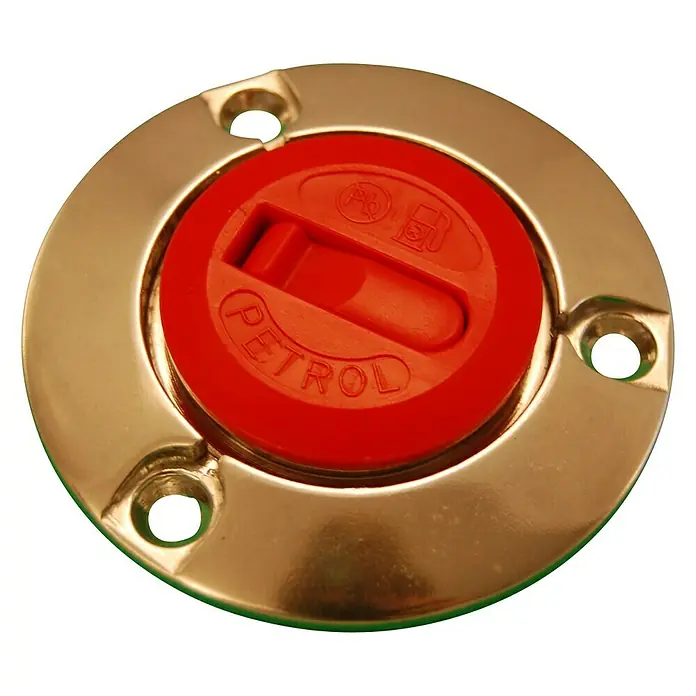 Talamex Einfüllstutzen - 38 mm, Geeignet für: Benzin - Goldener Tankdeckel mit roter Benzinkappe, ideal für Boote und andere Anwendungen, sorgt für sicheren und stilvollen Verschluss.