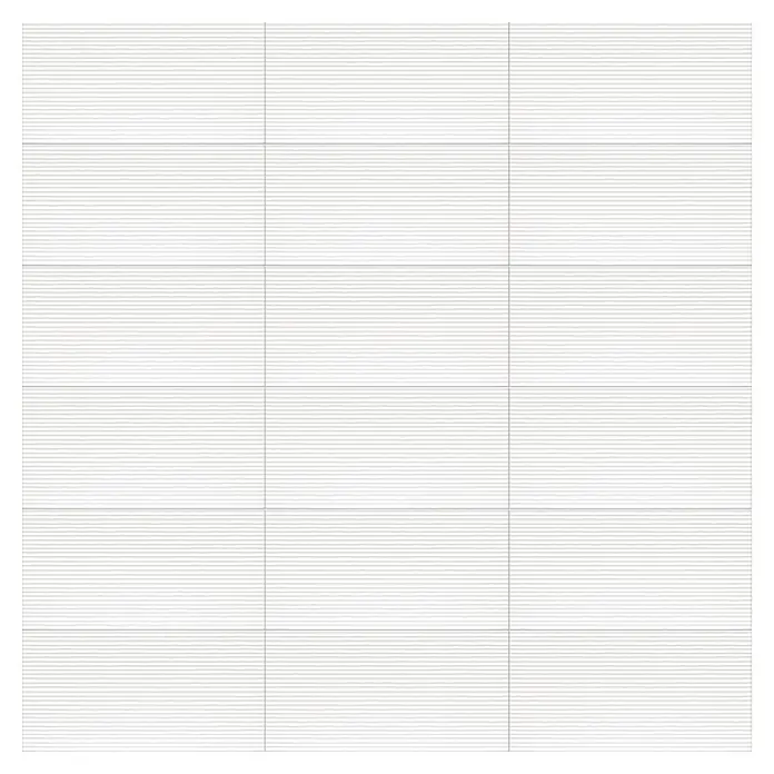 DryTile Wandfliese Palazzo Strukturiert Linie - 30 x 60 cm, Weiß, Matt - Ansicht von neun weißen, horizontal geriffelten Wandfliesen.  Ideal für die moderne Badezimmer- oder Küchengestaltung. Elegantes Design mit subtilen Linien.