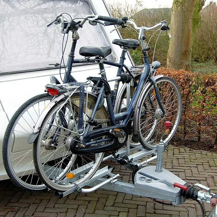 LAS Deichsel-Fahrradträger - Geeignet für: 2 Fahrräder, Max. Ladegewicht: 35 kg - Zwei Fahrräder sicher auf einem Anhänger-Fahrradträger montiert, ideal für den Transport auf Reisen.
