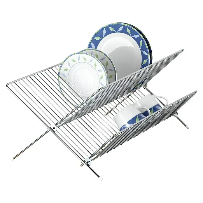 Wenko Abtropfgestell - L x B x H: 38 x 38 x 22 cm, Metall, Silber - Abtropfgestell mit Geschirr. Praktisches Abtropfgestell aus Metall für Teller und Tassen, ideal für die Küche, um Geschirr ordentlich zu trocknen.
