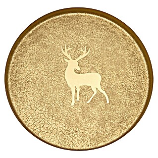 Deko-Tablett Hirsch Design (Durchmesser: 20 cm, Gold, Metall)