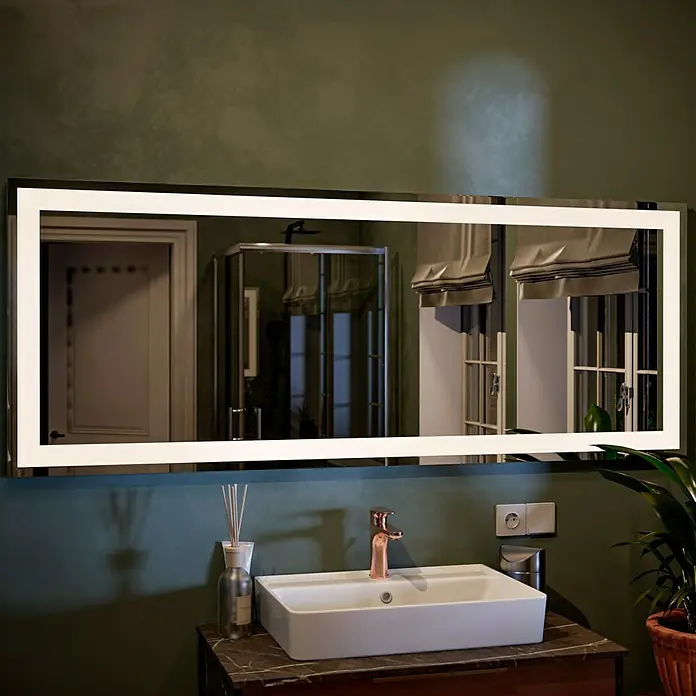 Camargue Stella Lichtspiegel - 180 x 70 cm, Mit eckigen Kanten - Großes, rechteckiges Badezimmerspiegel mit LED-Beleuchtung, der für eine helle und moderne Atmosphäre im Bad sorgt.