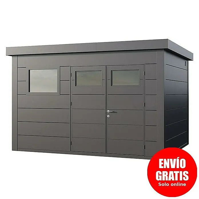 Telluria Caseta para jardín Classico 3930+ - Medidas ext. (An x Pr): 408 x 318 cm, Acero, Antracita, Sin set - Cobertizo moderno gris con ventanas y puerta, perfecto para el almacenamiento en el jardín. Un añadido práctico y elegante para cualquier espacio.