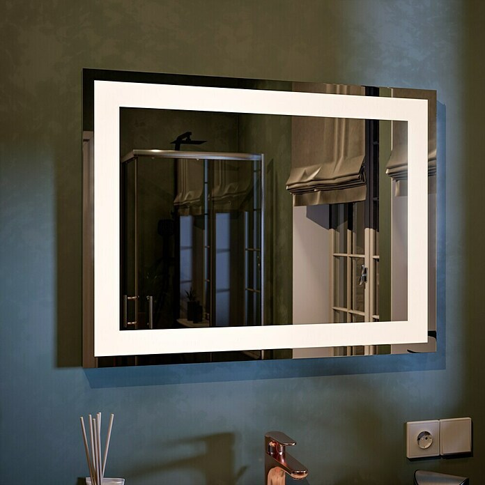 Camargue Stella LED-Lichtspiegel (80 x 60 cm, Mit Kippschalter, Mit eckigen Kanten)