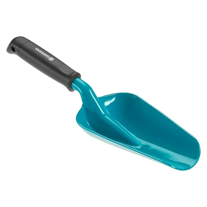 Gardena Classic Blumenkelle Groß - Stahl - Abgebildete Gardena Pflanzschaufel aus Kunststoff mit ergonomischem Griff zum einfachen Umtopfen und Pflanzen im Garten oder auf dem Balkon.