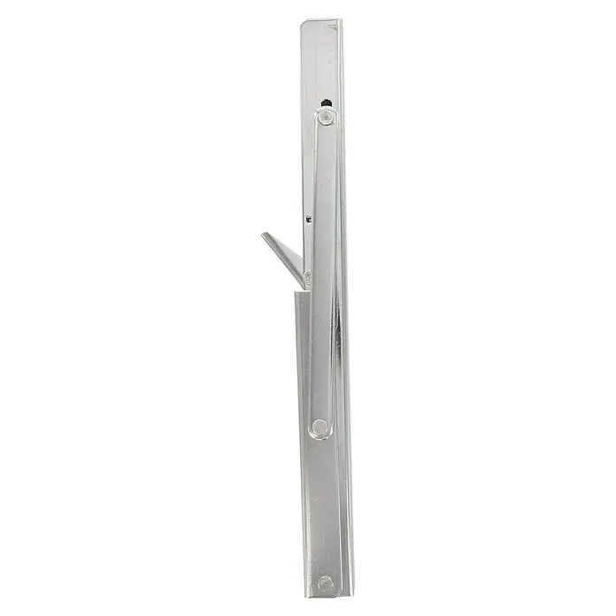 Marinetech Tischplattenhalterung - L x B: 165 x 305 mm, Traglast: 150 kg, Klappbar, Edelstahl - Nahaufnahme des verstellbaren, silberfarbenen Fensterbeschlags, der Funktionalität mit modernem Design verbindet.