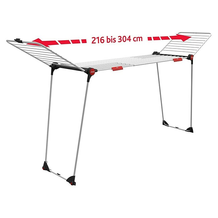 Vileda Tendedero con alas Infinity Flex extensible (Longitud cuerda de tender: 30 m, L x An x Al: 304 x 56 x 128 cm, Blanco) | BAUHAUS