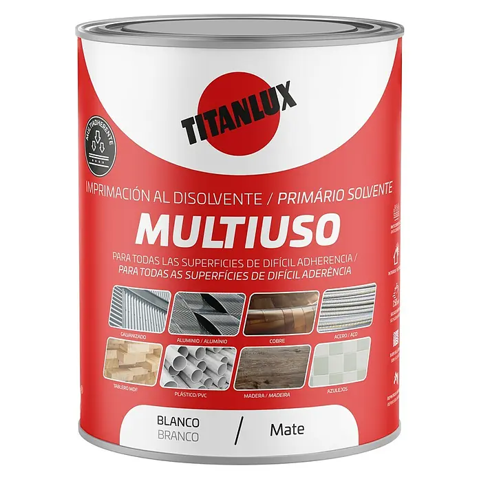 Titanlux Imprimación Multiuso - Blanco, 2,5 l - Bote de imprimación multiuso Titanlux para superficies difíciles, con base disolvente, ideal para metal, plástico y madera, en blanco mate.