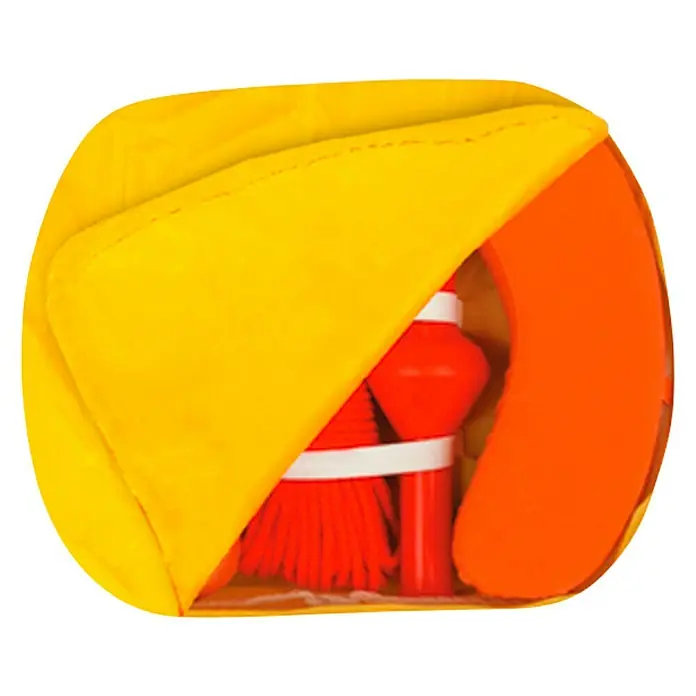 Talamex Rettungs-Kit - Auftrieb: 145 N - Eine gelbe Tasche mit einem orangefarbenen Halskissen und einem orangefarbenen Notsignal, die einen hilfreichen Artikel für Notfälle bietet.