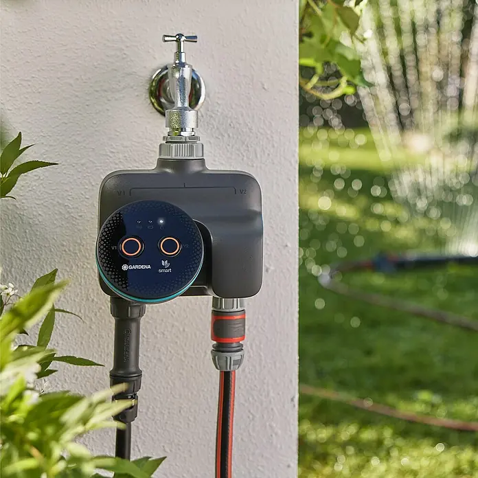 Gardena Smart system Bewässerungsautomat Dual Water Control Set - Betriebsdruck: 0,5 bar - 12 bar, Bewässerungsdauer: 1 min - 10 h - Intelligenter Bewässerungscomputer von Gardena zur automatischen Gartenbewässerung mit flexibler Steuerung per App für zwei Ventile.