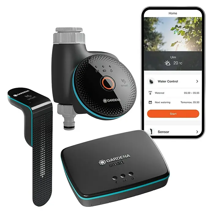 Gardena Smart system Bewässerungs-Set Control - 1,5 V, Batteriebetrieben, 2 -tlg. - Das Gardena Smart System: Bewässerungssteuerung, Sensor, Gateway und eine Smartphone-App für eine einfache Gartenbewässerung.