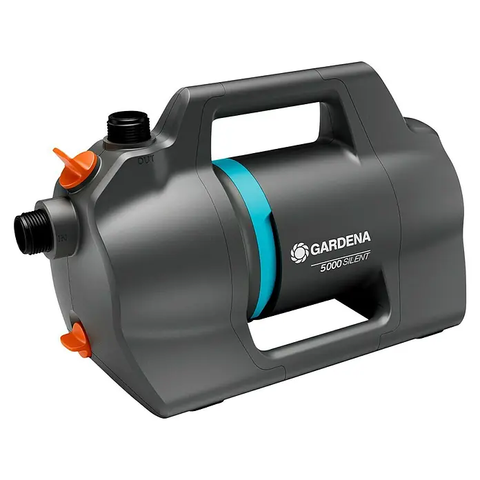 Gardena Gartenpumpe 5000 Silent - 550 W, Max. Fördermenge: 5.100 l/h - Abbildung einer GARDENA 5000 Silent Gartenpumpe, die für ihre leise Leistung und Effizienz bei der Gartenbewässerung bekannt ist.