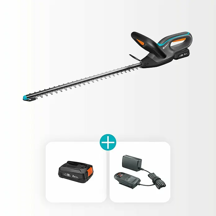 Gardena Power for All 18V Akku-Heckenschere EasyCut 55/18V - 18 V, Li-Ionen, 1 Akku, Schnittlänge: 55 cm - Gardena Akku-Heckenschere mit Akku und Ladegerät, ideal für den präzisen und kabellosen Heckenschnitt.